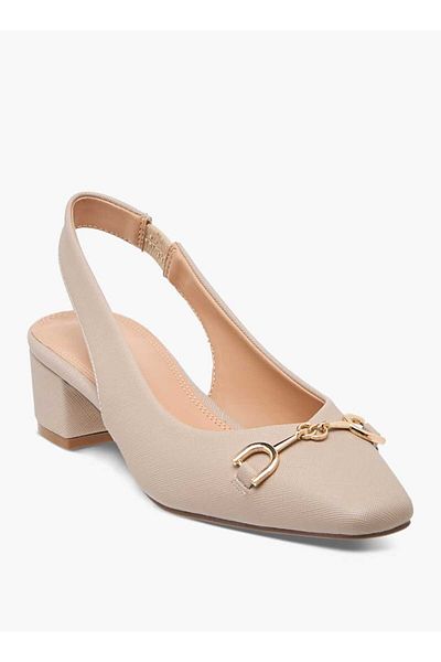 Celeste Women's Solid Slingback Shoes with Block Heels and Metal Accent