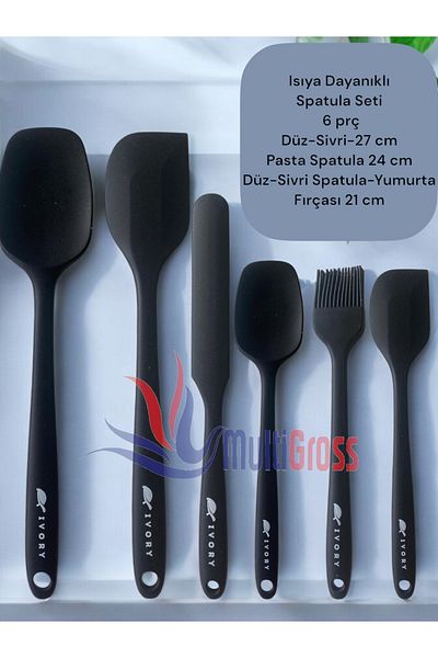 Multiamo Set of 6 Fireproof Non-Stick Silicone Egg Brush Spoon Knife Pie Spatula Set