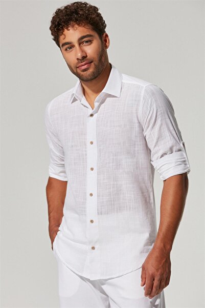 White By Nature Long Sleeve Slub Men's Shirt