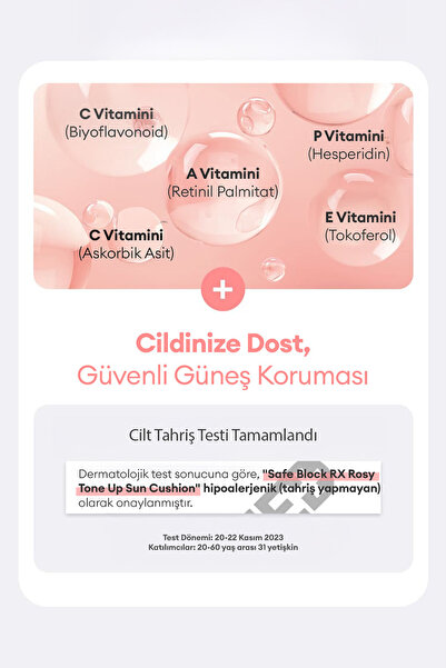 Missha Nemlendirici Ton Eşitleyici Cushion Güneş Kremi Safe Block RX Rosy Tone Up Sun Cushion SPF50+/PA++++