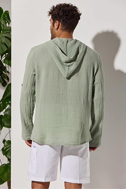 White By Nature Hooded Double Face Muslin Green Shirt