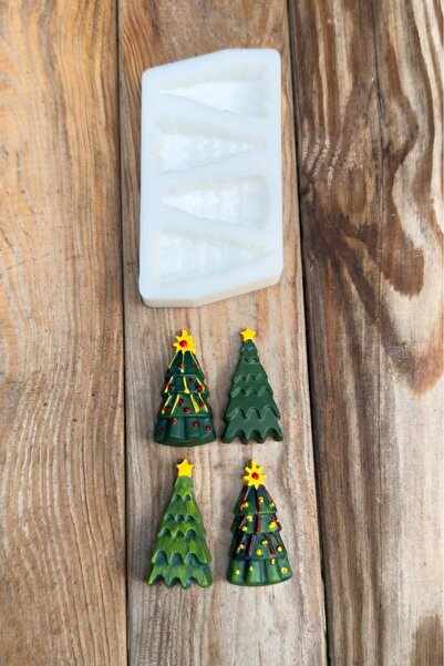 rufus concept Noel Çamı İki Çeşit Dörtlü Silikon Mum Kalıbı