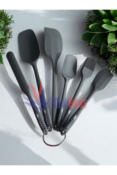 Multiamo Set of 6 Fireproof Non-Stick Silicone Egg Brush Spoon Knife Pie Spatula Set