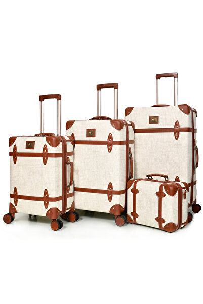 MORANO طقم شنط سفر كلاسيك جلد من مورانو 4 قطع لون  بيج مقاسات 28''24''20''14'...