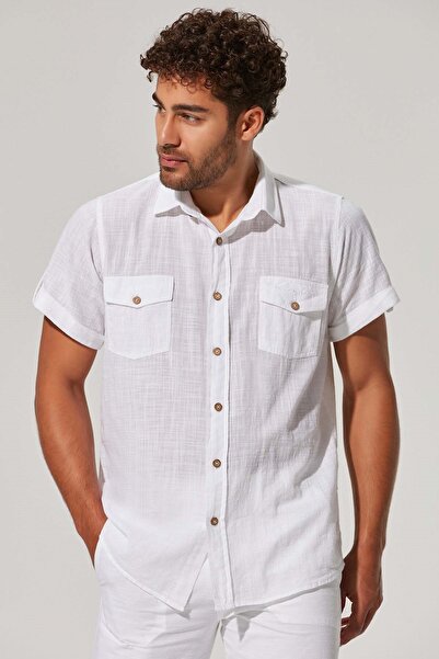 White By Nature Short Sleeve Double Pocket Slub Men's Shirt