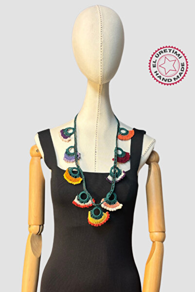 Uretti - Tülin 3528 6871 El Yapımı Tığ İşi Çiçek Model Kolye