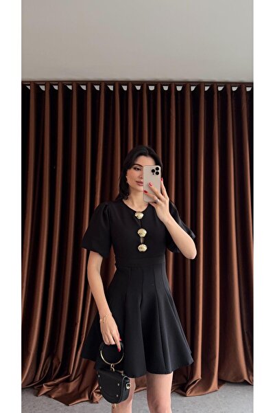 HAZELANNA Black Dress with Oyster Detail