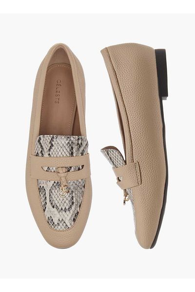 Celeste Women's Solid Slip-On Loafers with Charm Detail
