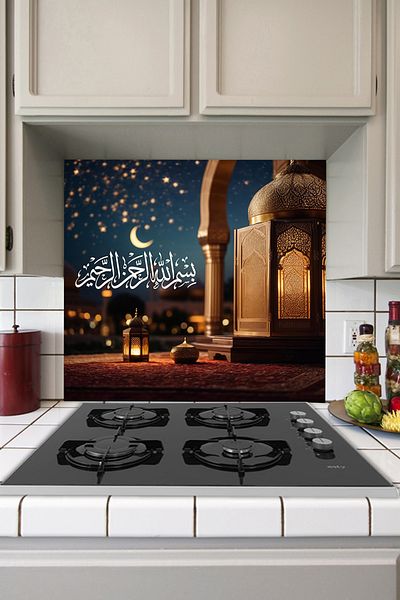 Tilki Dünyası Besmele Themed Self Adhesive Kitchen Stove Back Foil - 10