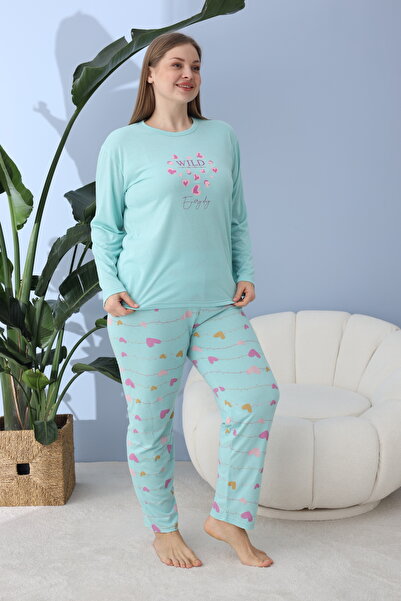 CALİA Women's Battal Milan Fabric Pajamas Set Plus Size Long Sleeve