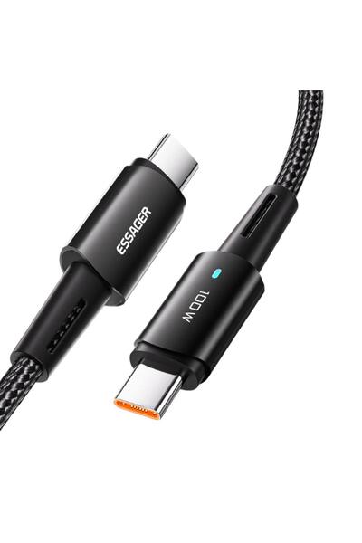 essager 100W 5A Type C To Type C Süper Hızlı Şarj ve Data Kablosu, Kopmaz Örg...