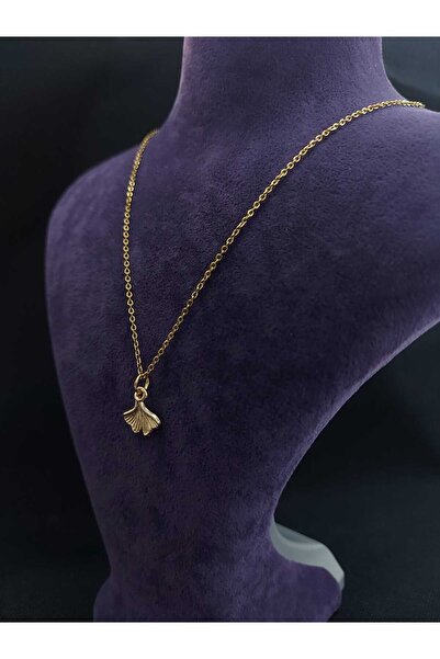 sarıyer silver Ginkgo Yaprağı Figürlü Altın Kaplama Taşsız Çelik Kolye