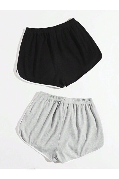 Richarlison Kadın Siyah Gri Yan Şeritli 2'Li Paket Mini Şort