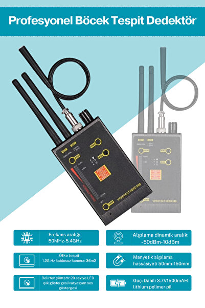 Viontra Tech Böcek Bulucu Dedektörü ( Gizli Kamera, GPS Takip, Mikrofon ve Ses Kayıt Cihazı Tespit Edici )