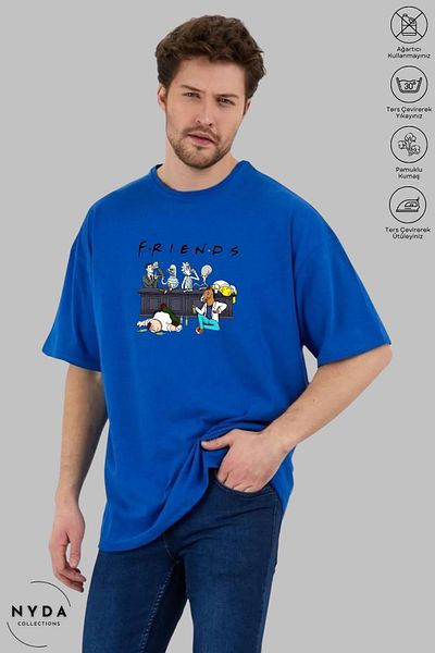 Nyda Collections Unisex Crew Neck Ricky Friends εμπριμέ βαμβακερό μπλουζάκι με κοντό μανίκι