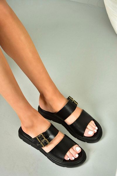 Fox Shoes U 291099503   Black Genuine Leather Women's Slippers