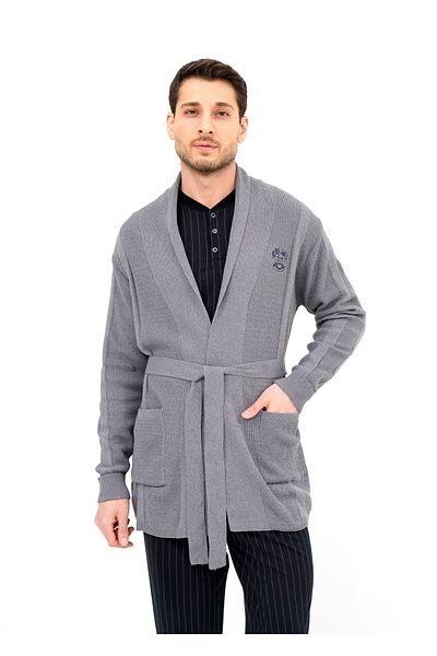 Damat Ds Damat Stripe Pattern Pajamas Knitwear Rob Set 3-Piece Black-Gray