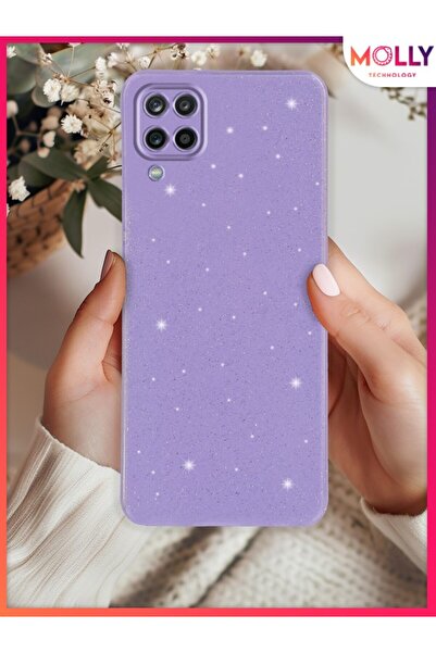 Molly Samsung Galaxy A12 İçin Lila Berry Simli Parlak Silikon Kılıf