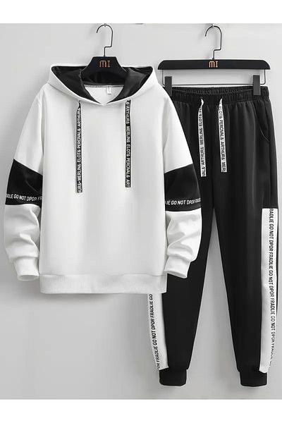 aynewmoda Set de trening cu glugă cu imprimeu Lazy Man
