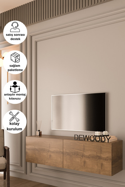LİYANO DUVARA MONTAJLANABİLİR DÜŞER KAPAKLI BÖLMELİ 120 CM TV ÜNİTESİ