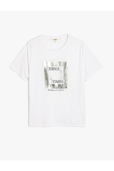 Koton Tricou cu mânecă scurtă cu decolteu rotund cu imprimeu metalic