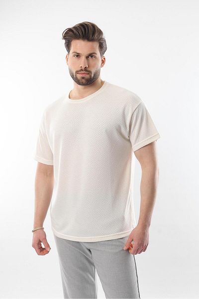 Madmext Tricou pentru bărbați cu gât ecru - E7128