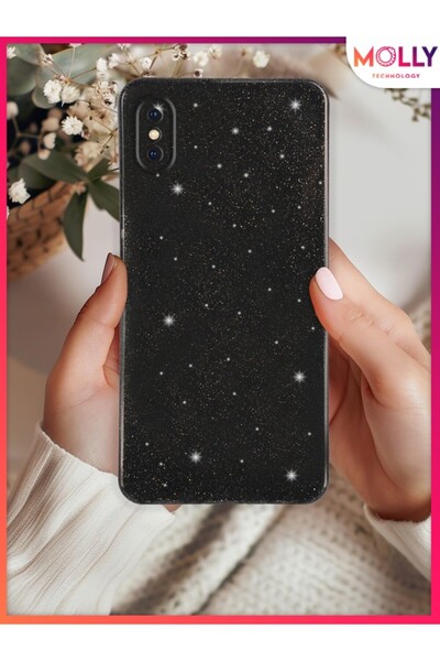 Molly iPhone X için siyah Berry Simli Parlak Silikon Kılıf