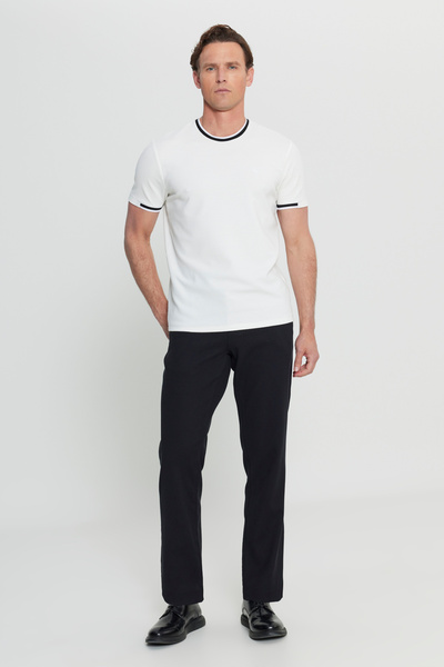 ALTINYILDIZ CLASSICS Men's White Slim Fit Slim Fit Crew Neck Jacquard T-Shirt