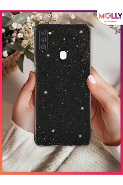 Molly Samsung Galaxy A11 İçin Siyah Berry Simli Parlak Silikon Kılıf
