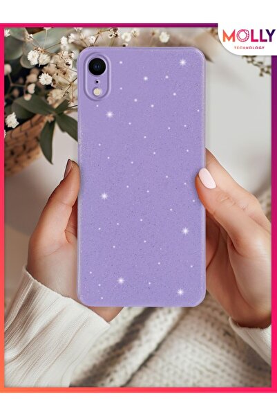 Molly iPhone XR İçin Lila Berry Simli Parlak Silikon Kılıf