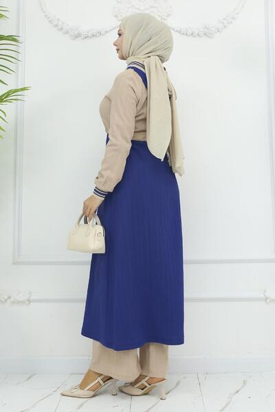 Modamihram Индиго костюм - с вързана талия, оребрен 19237