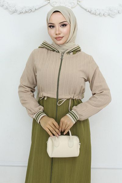 Modamihram Khaki Suit 19237 - Lace-Up Waist and Rib