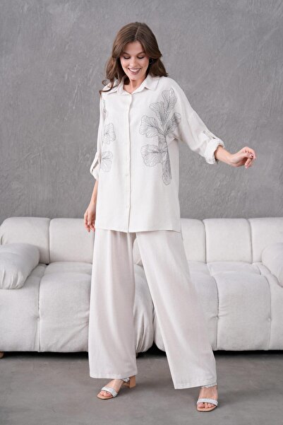 BURRASCA بدلة كتان مطرزة