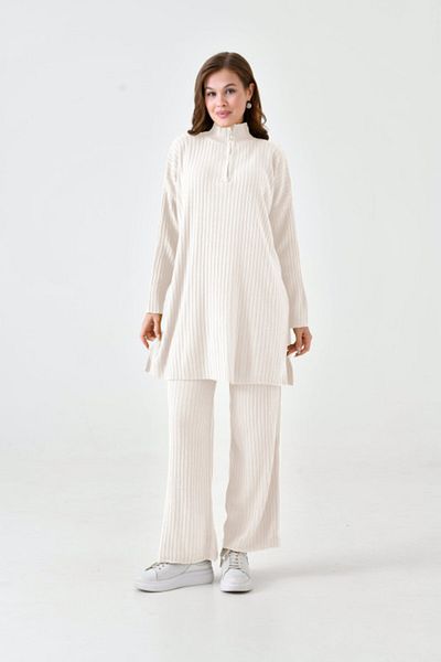 NİSUM MODA Nisum Kneck Zippered Pants Strick Suit