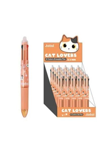 ITOTAL Erasable pen, multicolor, with retractable mechanism, 4 colors, with orange kitty design, iTotal