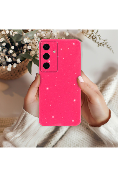 Molly Samsung Galaxy S23 Fe İçin Neon Pembe Berry Simli Parlak Silikon Kılıf