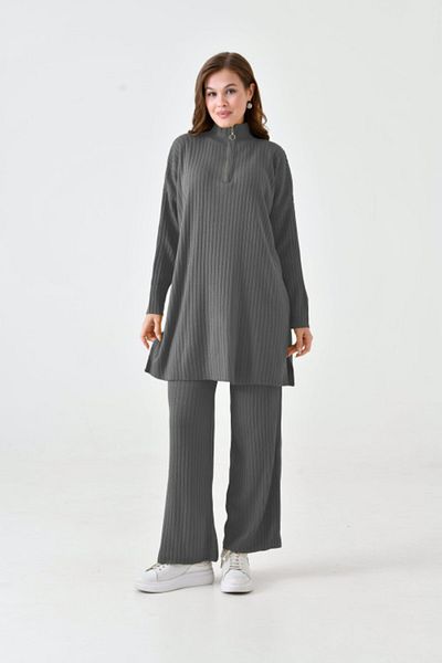 NİSUM MODA Nisum Kneck Zippered Pants Strick Suit