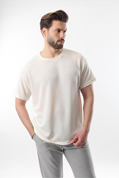 Madmext Ανδρικό T-shirt Crew Neck Ecru - E7128