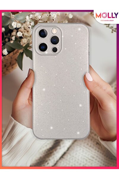 Molly iPhone 13 Pro Max İçin Gümüş Berry Simli Parlak Silikon Kılıf