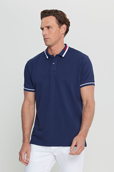 AC&Co / Altınyıldız Classics Erkek Lacivert Slim Fit Dar Kesim %100 Pamuk Polo Yaka Tişört