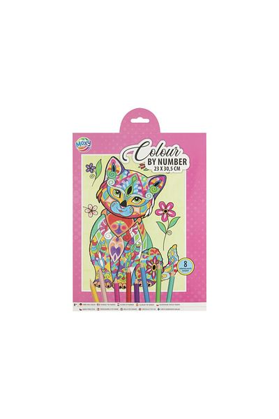 Moxy Creative set, Color by numbers, A4, 8 pencils, cat, Moxy