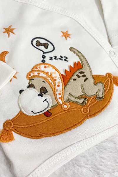 MYZİ STORE Σετ μωρού 5 τεμαχίων από το νοσοκομείο – 100% βαμβάκι – Κέντημα με δεινόσαυρο – Ειδικό κουτί για το πρώτο ημερομηνία (0-3 μήνες)