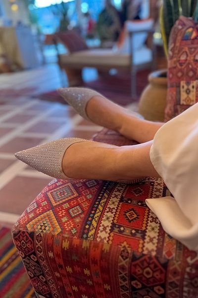 SHOEBELLAS Balerini de damă Petri Silver Stone Placate cu detalii