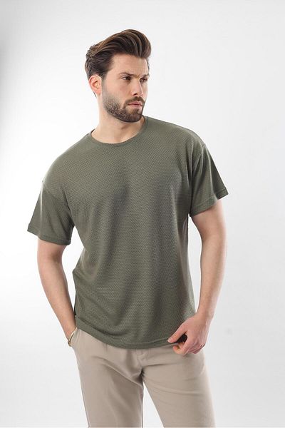 Madmext Ανδρικό T-shirt Khaki Crew Neck E7128
