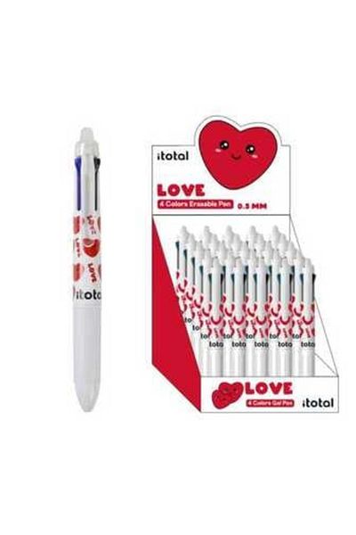ITOTAL Erasable pen, multicolor, with retractable mechanism, 4 colors, with heart design, iTotal