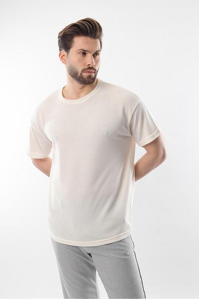Madmext Tricou pentru bărbați cu gât ecru - E7128