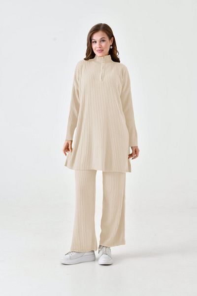 NİSUM MODA Nisum Kneck Zippered Pants Strick Suit