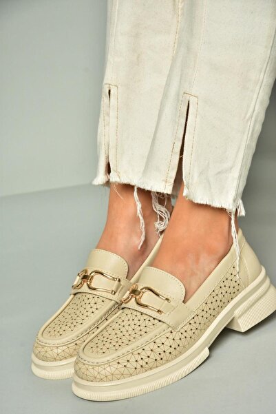 Fox Shoes U704126509 Bej Loafer Makosen Kadın Ayakkabı