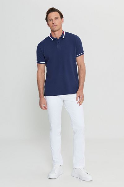 AC&Co / Altınyıldız Classics Pánské triko polo s výstřihem ze 100% bavlny v úzkém střihu v námořnické modré Slim Fit