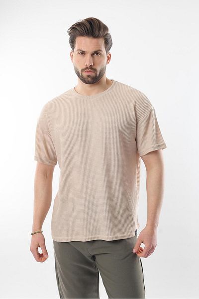 Madmext Ανδρικό μπλουζάκι Beige Crew Neck E7127